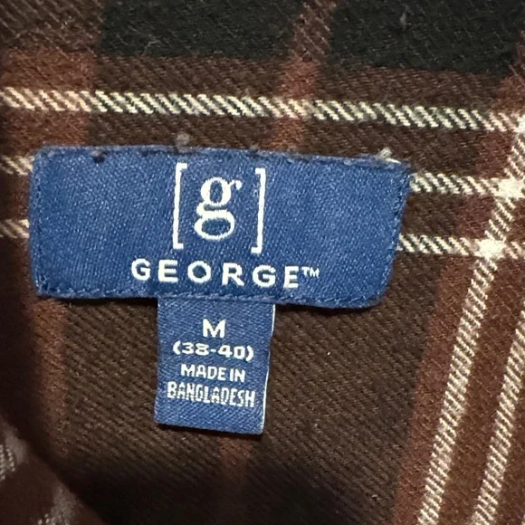 George Men's Casual Button Down Shirt - Brown and Black Plaid - Picture 3 of 3